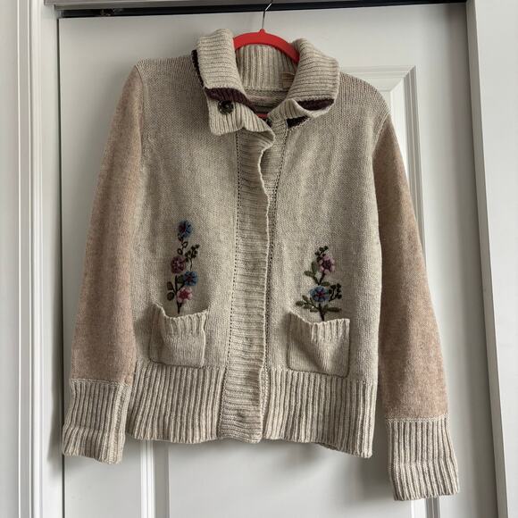 Natural Reflections Women’s Knit Full Zip L Embroidered Sweater Grannycore - Picture 1 of 12